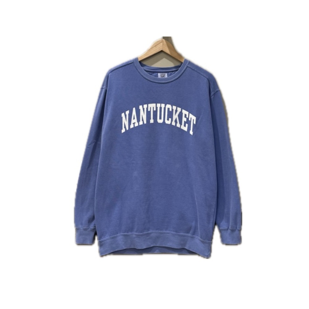 Nantucket Arch Cotton-Blend Garment Dyed Crewneck Sweatshirt (Periwinkle Blue)